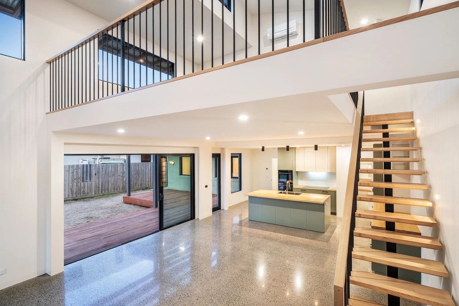 Interior from living area under mezanine, Colin Street Bentleigh East — Eco Building Design