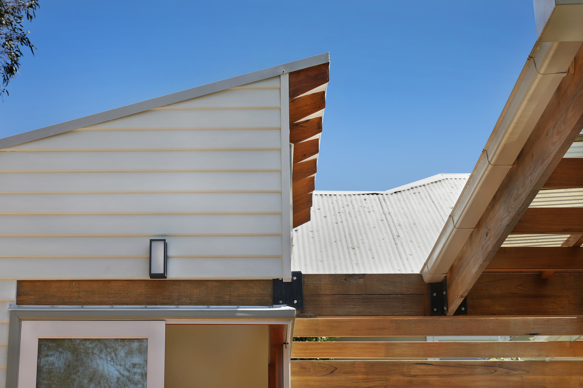 Exposed timber roofline detail on a Macleod extension