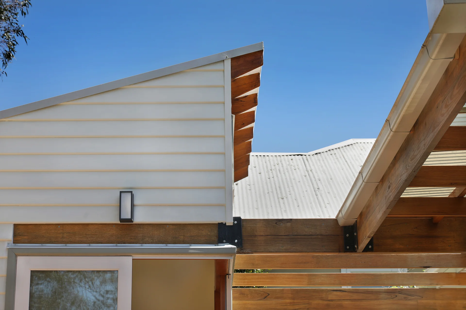 Exposed timber roofline detail on a Macleod extension